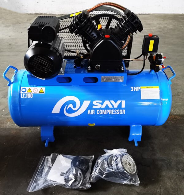 SAYI V2065 Cast Iron Two Cylinder Compressor Head 8 bar 3HP Piston Air Compressor 100L