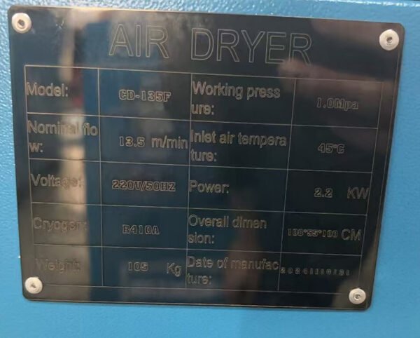 CD-135F 2.2KW 480CFM 1MPa Dehumidifier Air Cooling Dryer