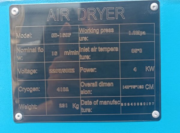 4KW 560CFM 1MPa dehumidifier CD-160F Air Chilling Dryer