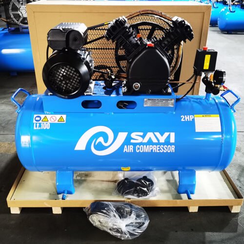 SAYI V2065 Cast Iron Two Cylinder Compressor Head 8 bar 3HP Piston Air Compressor 100L